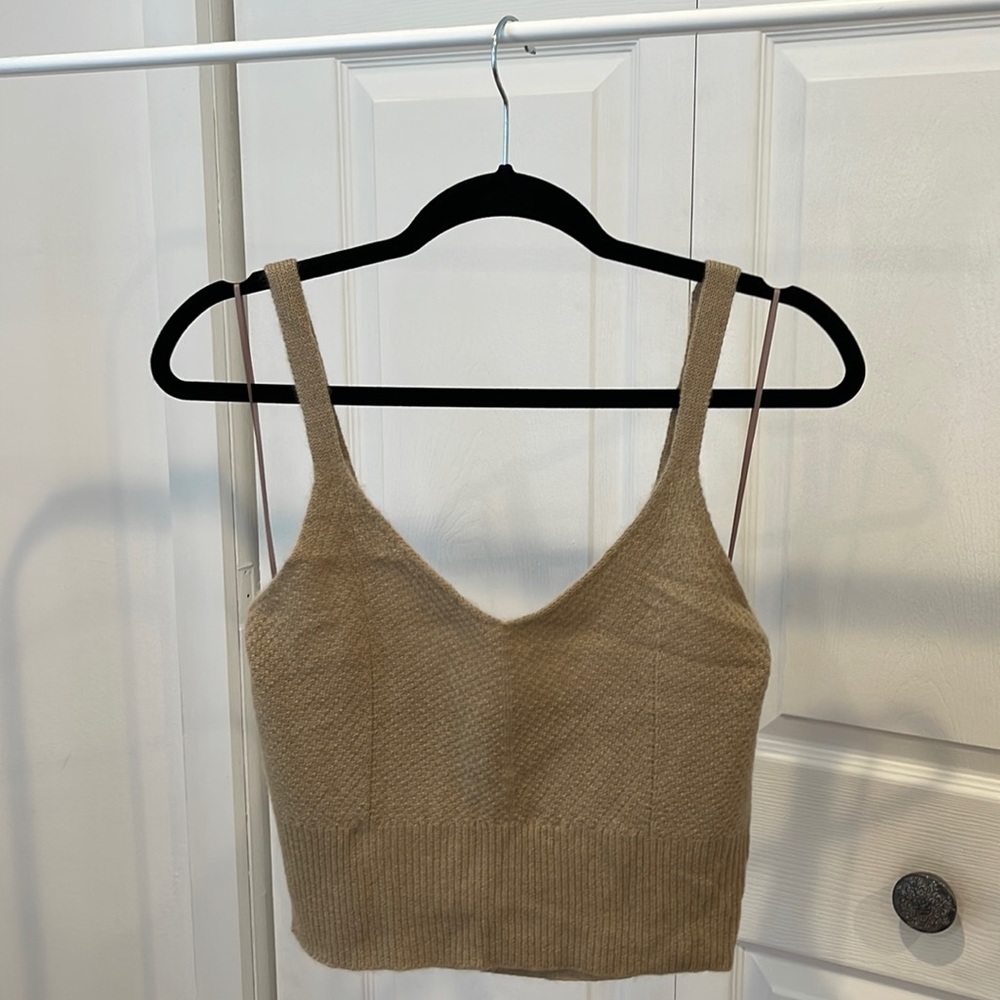 Maeve by Anthropologie 100% cashmere beige/taupe colored cropped tank top